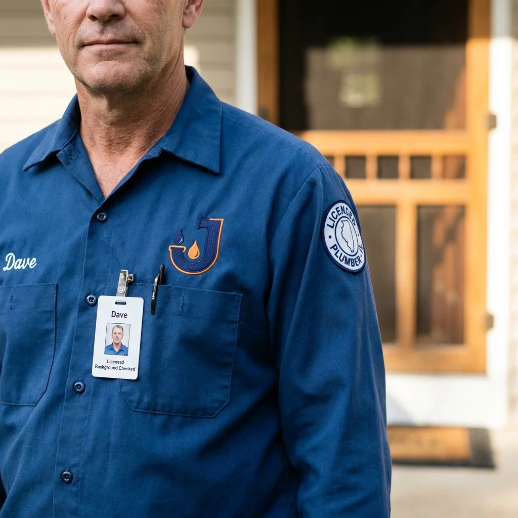 Licensed plumber showing ID badge in South Thomaston, ME