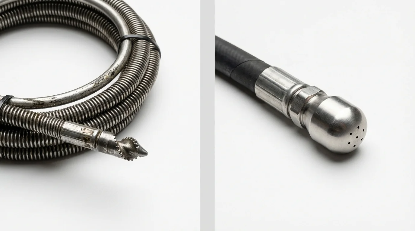 Drain snake cable and hydro jetting nozzle used for drain cleaning in South Thomaston, ME