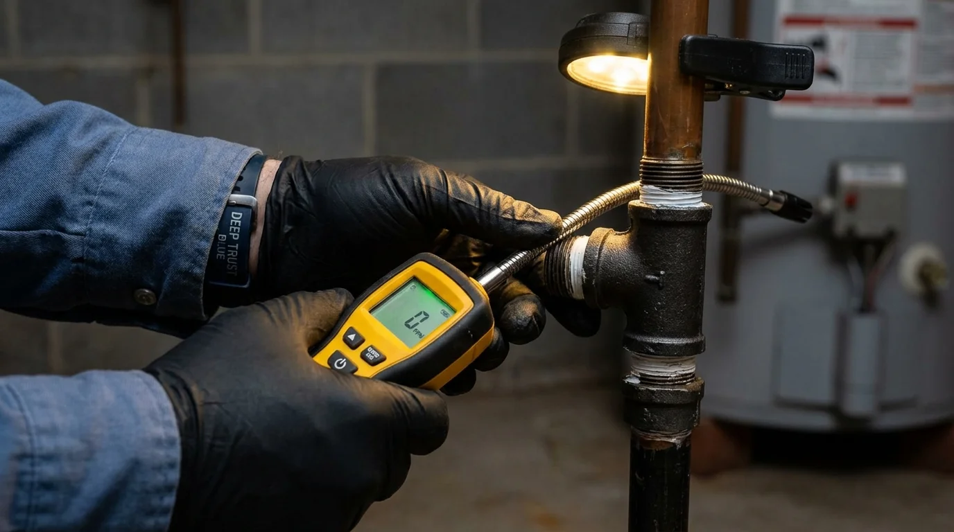 Gas leak detection with electronic sniffer by Johns Plumbing LLC in South Thomaston