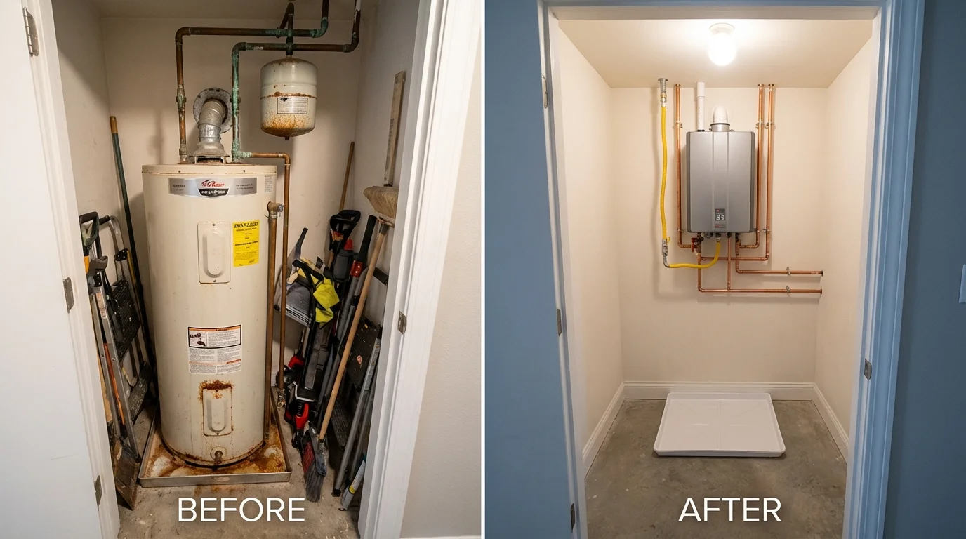 Tank water heater versus wall-mounted tankless unit comparison for South Thomaston, ME homeowners