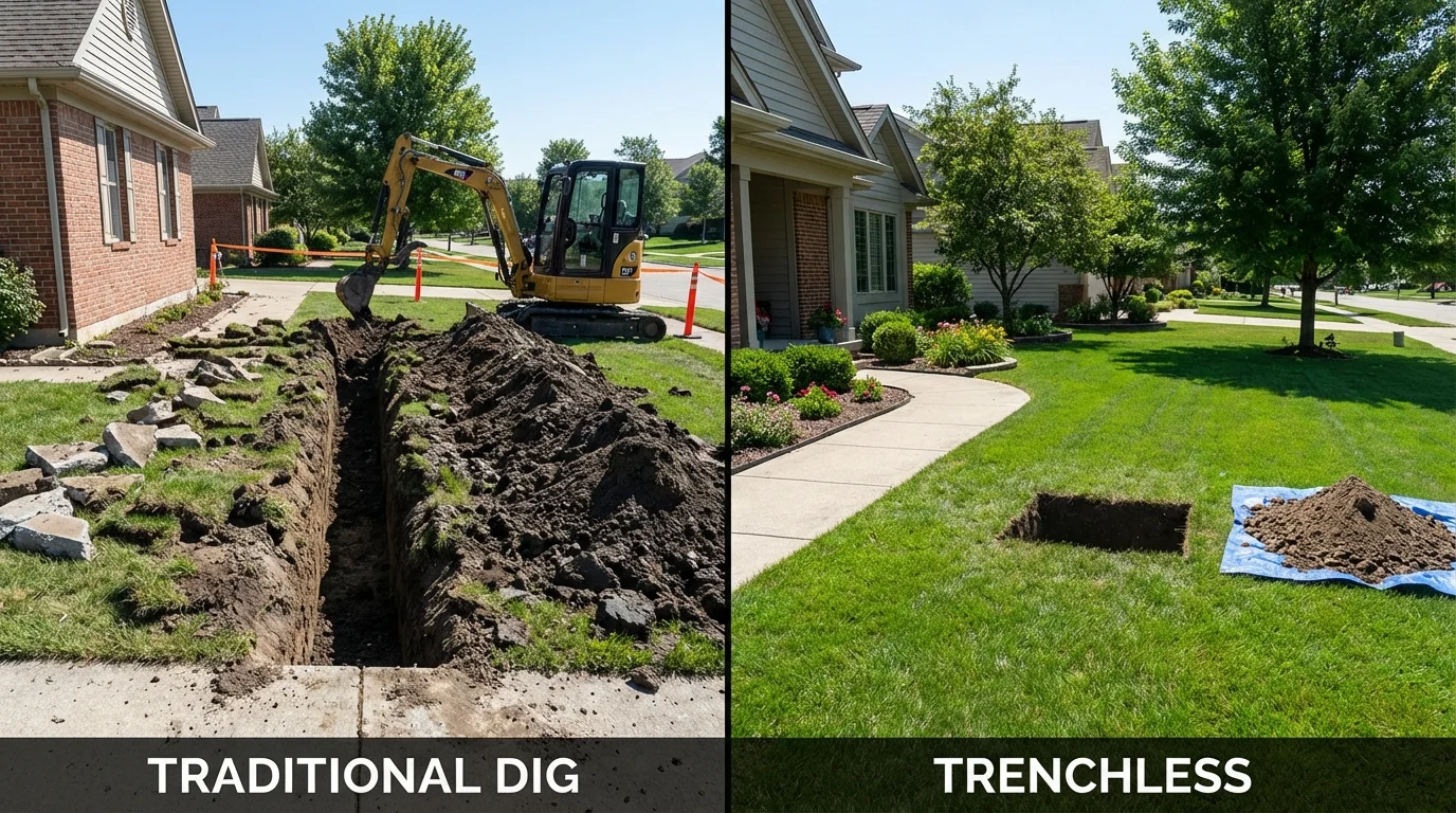 Trenchless sewer repair with minimal yard damage versus traditional excavation in South Thomaston, ME
